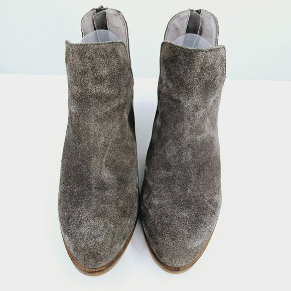 Steve Madden Lancaster Bootie 7.5 Grey Suede Leather Stacked Block Heel Zip Back - Picture 5 of 13